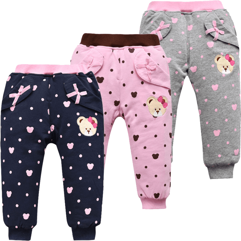 Cute Bear Print Cotton Jogger Pants for Toddlers (Pack of 3)